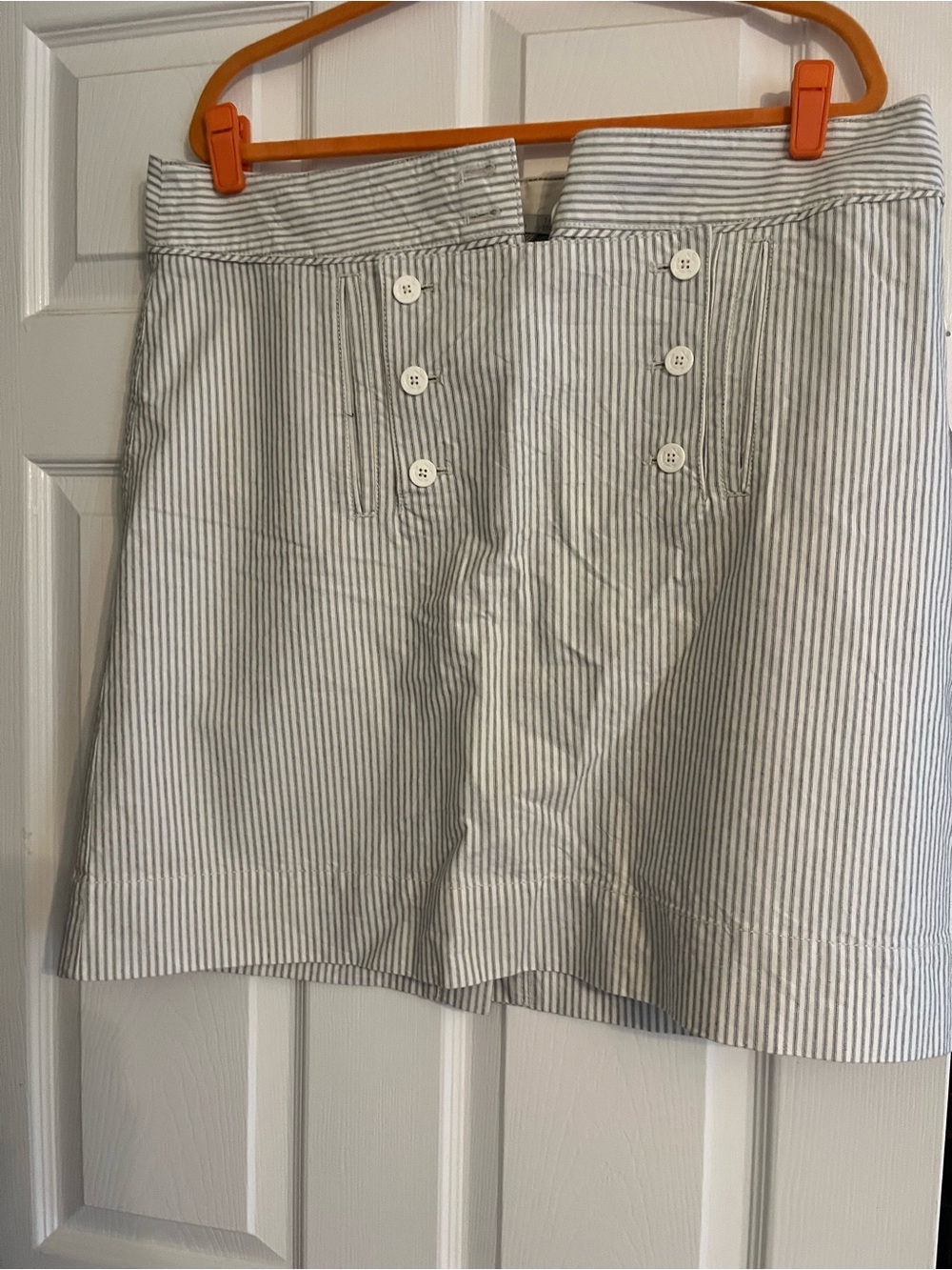 Old Navy White and Blue Striped Button-Front Skirt